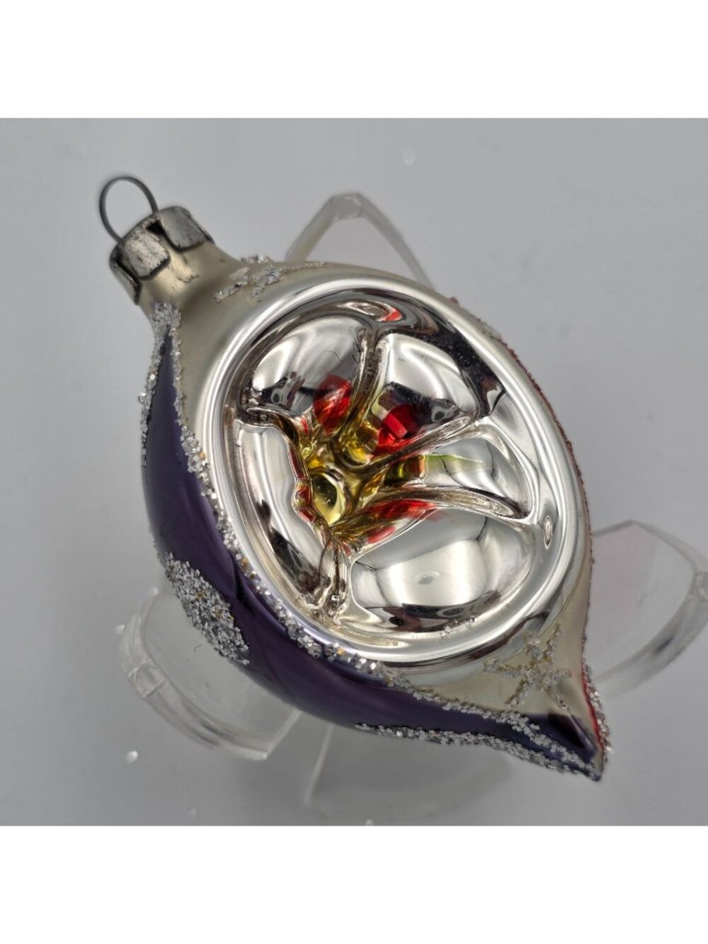 Reflector Indent Glass Ornament Teardrop Purple Yellow Orange Strip Christmas 3"